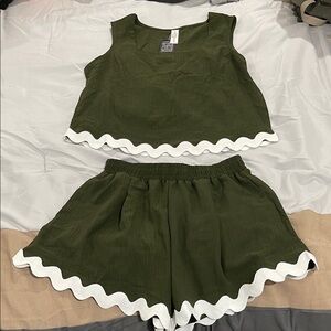 Green Two-Piece Set with White Trim